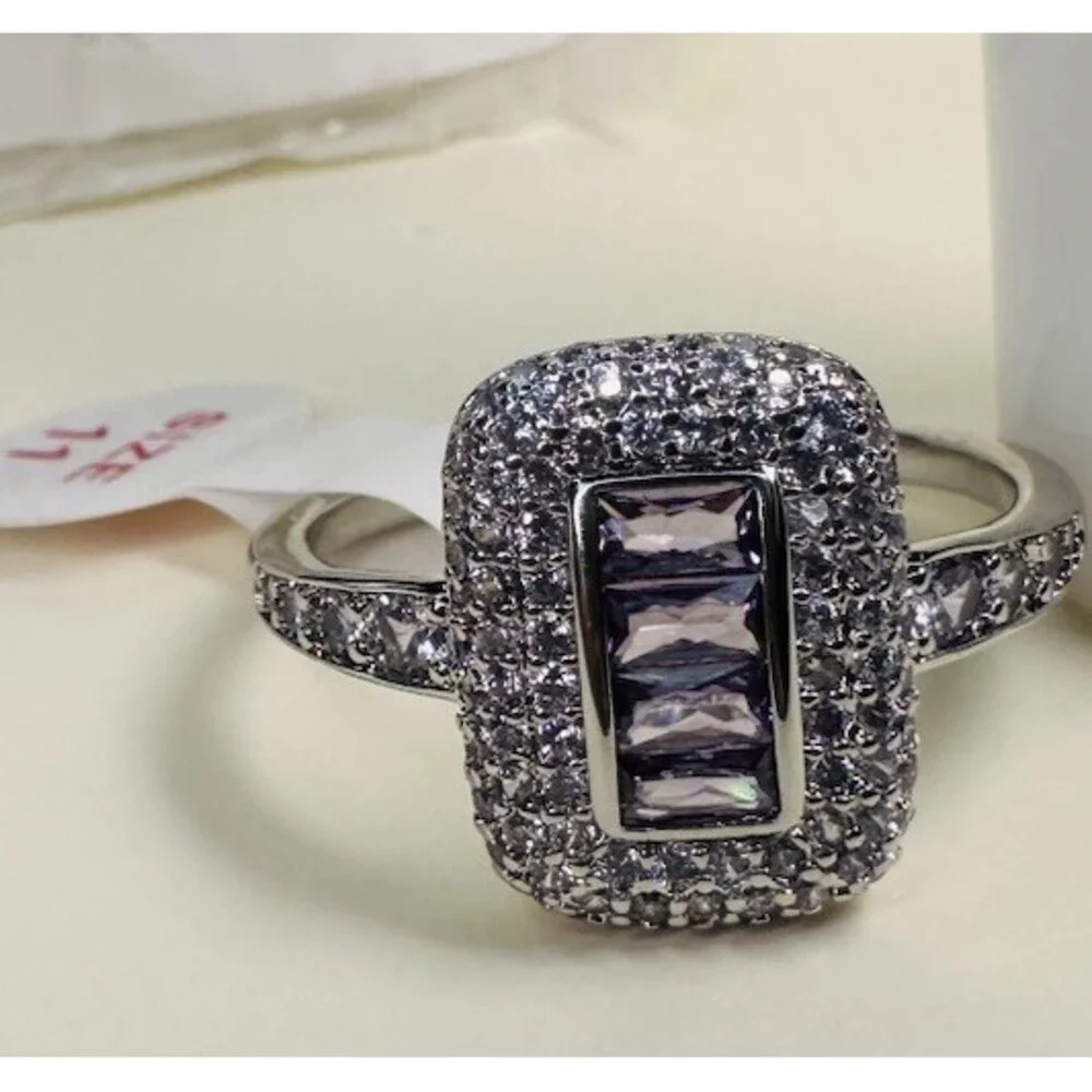 NIB Bomb Party Enchant My Dreams RG30977 Amethyst CZ Rhodium Ring Size 11